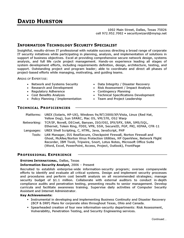 Information Technology (IT) Sample Resume