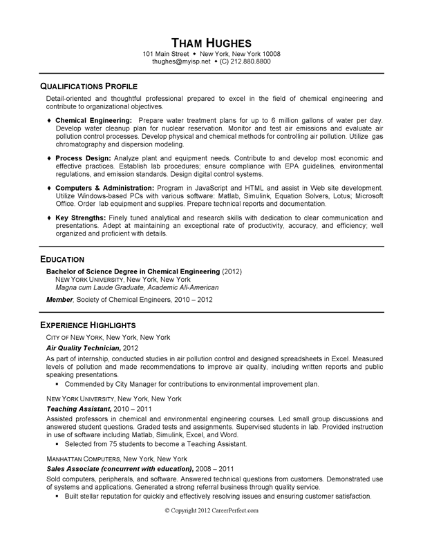 Example resume of college student