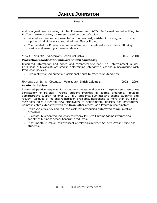 Resume For Film Student Film Production Resume Sle