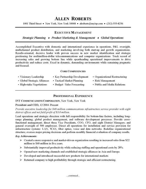 Resume Description Tips Resume Example - Executive or CEO  CareerPerfect.com