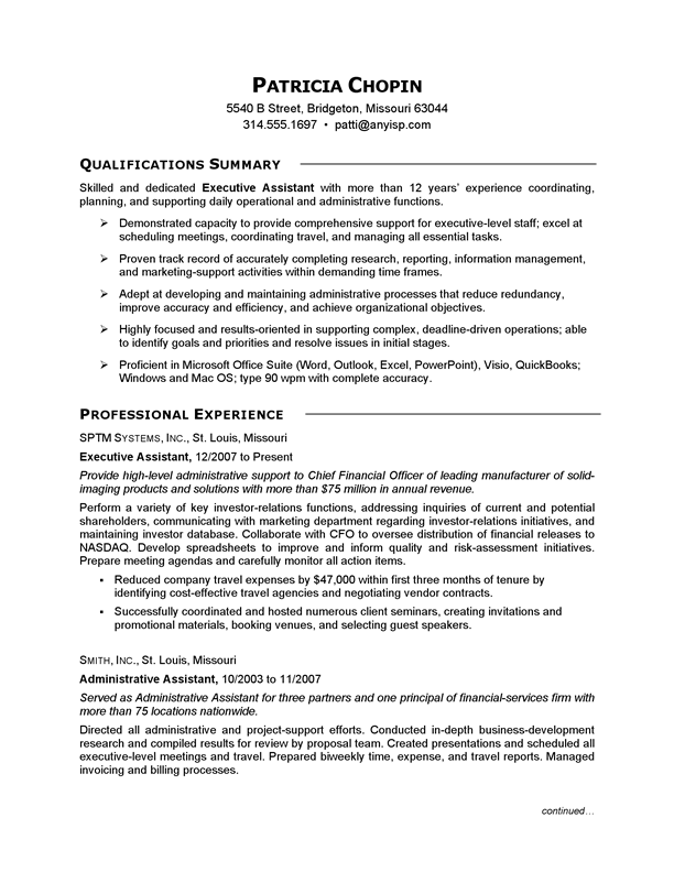 Resume Example - Executive Assistant | CareerPerfect.com