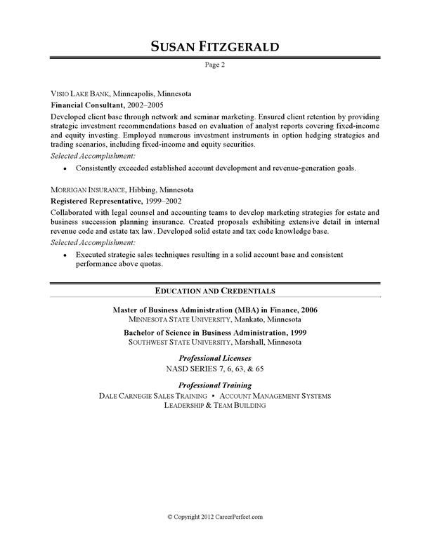 Resume Example Investment Banking Careerperfect Com