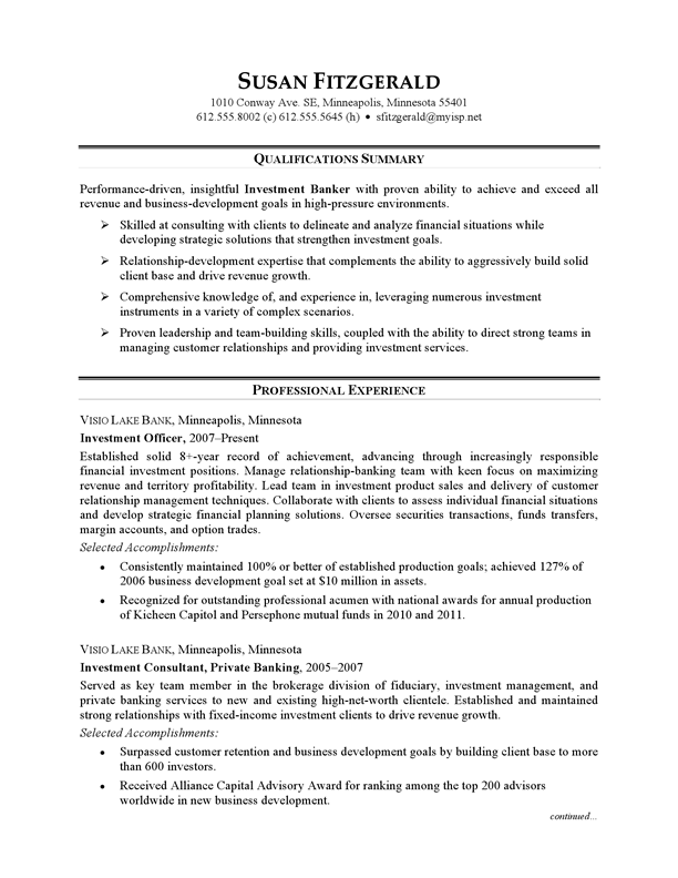 Resume Example - Investment Banking | CareerPerfect.com Resume Example - Investment Banking | CareerPerfect.com