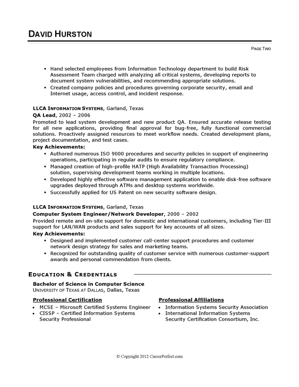 Resume Example - IT Security | CareerPerfect.com