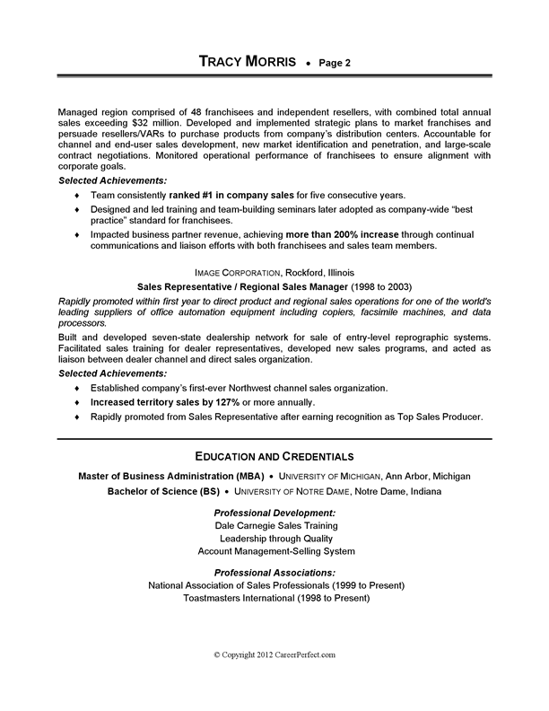 Sales Management Sample Resume